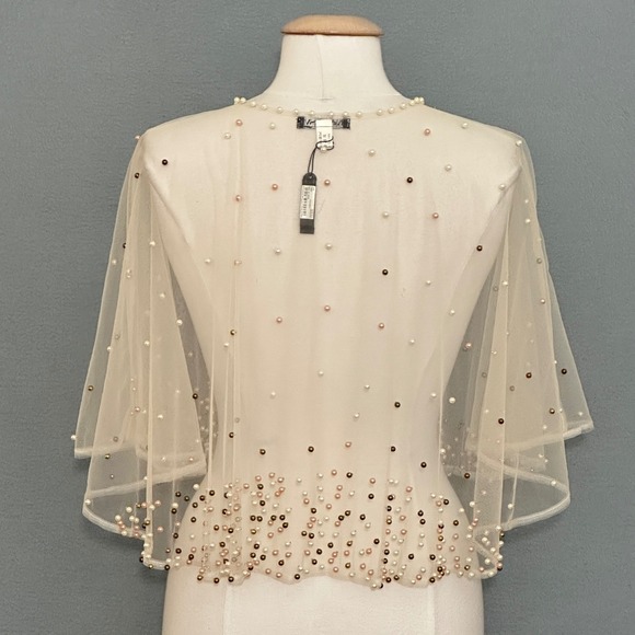 Charlie RSVP Ivory Pearl Embellished Sheer Capelet Top Women OS Dainty Fairy - Picture 5 of 10